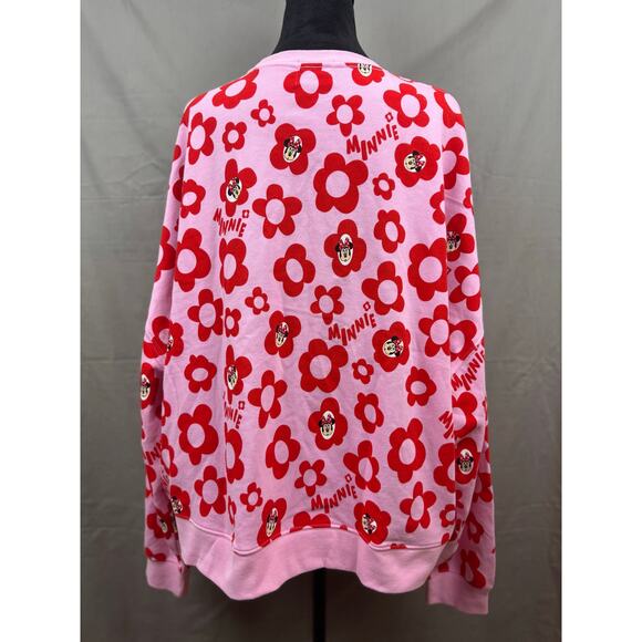 Disney Parks Minnie Mouse Pink Red Floral Pullover Woman Sweatshirt, Size 1XL - Picture 4 of 6